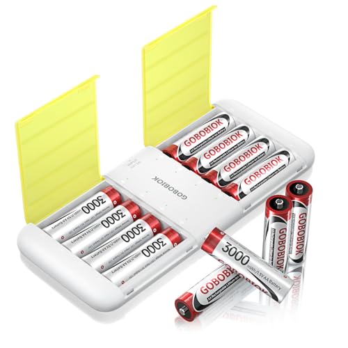 Rechargeable AA Lithium Batteries with Charger 8 Pack 1.5V 3000mWh Double A Batteries Rechargeable,Long Lasting Lithium ion AA Batteries with Charging Storage Box for Blink Camera Xbox Blue etc