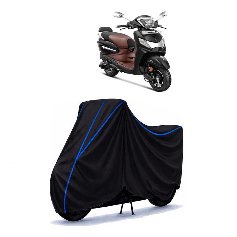 Image of Scooty Cover Water Resistant for Pleasure Plus Xtec Connected | Universal Scooter & Bike Cover | Heavy Duty UV Dust, Rain & Scratch Protection Weather Indoor Outdoor | Black with Blue Piping