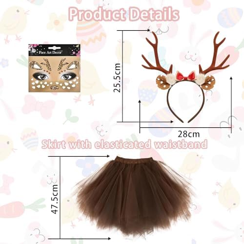 MINGJAY Kostuum voor dames, 3 stuks rendierkostuum, hertenkostuum voor dames, hertenhaarband, carnavalskostuum dames, ree-dierkostuums, rendier, haarband Kerstmis, eland, cosplay voor feest, carnaval