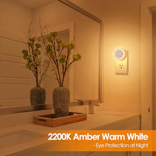 Image of 2-Pack LED Night Lights Plug in Dimmable with Sensor 2200K Amber White | Nightlight Plug Into Wall Adjustable for Adults Bedroom Bathroom Living Room Kitchen