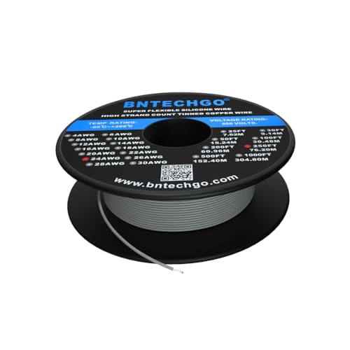 Fil de silicone 24 AWG câble cuivre étamé souple 250 pieds gris Bntechgo
