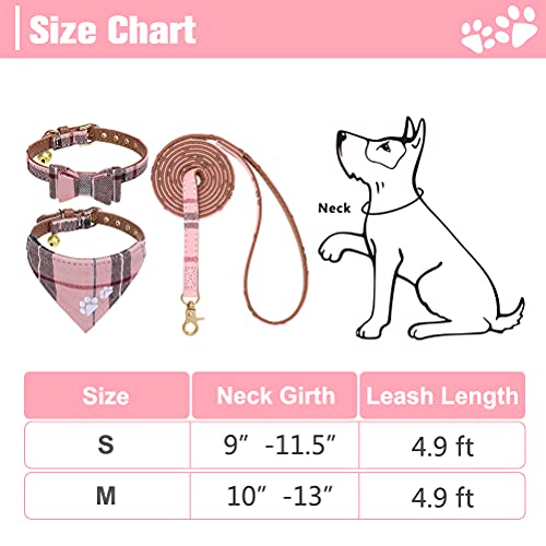 EXPAWLORER Dog Leash Collar Set - 3 Pack Embroidery Pawprints Plaid Dog Collars and Leash Tangle Free, Bow Tie and… - Image 3