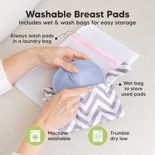 Image of Organic Nursing Pads - 14 Washable Breast Pads for Breastfeeding, Wash Bag, Viscose Derived from Bamboo Reusable Nipple Covers for Breastfeeding Essentials, Soft & Absorbent (Sweetheart, L 5 inch)