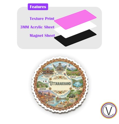 Image of Uttrakhand Textured Finish Acrylic Fridge Magnet - UV Texture Printed, Stylish Multicolor Magnet for Fridge, Wardrobe & Metal Surfaces, Pack of 1 (Uttarakhand)
