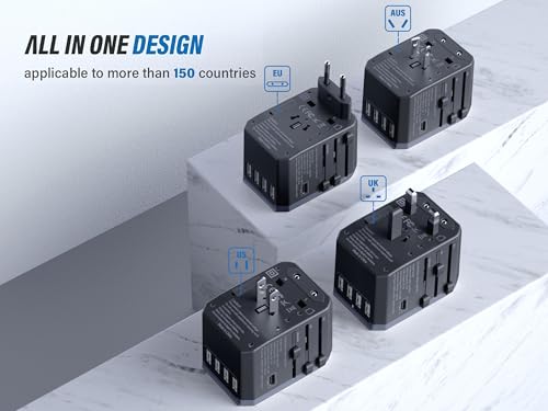 epicka universal travel adapter european travel plug adapter not a voltage converter - international power adapter worldwide charger with usb-c amp 4 usb-a ports travel essentials ta-105 grey