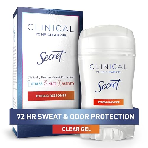 Secret Clinical Strength Antiperspirant Deodorant for Women, Stress Response, 3X Stress Protection, 72hr Sweat & Odor Protection, PH Balancing Minerals, Clear Gel, 1.6 oz