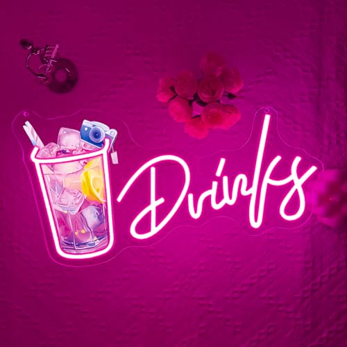 Image of Drinks Neon Signs for Wall Decor,Cool Cocktail Glass LED Sign Art Wall Lights,Lemonade Drinks Neon Signs for Beer Bar Decor,Pub Party,Night Club,Man Cave,Business,Shop