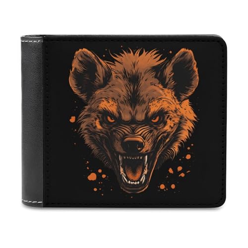 Angry Hyena Dog Mens Bifold Wallet Single-Sided Printed Slim 6 Card Holders Purse Leather Money Clip