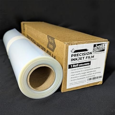 BINGLE 5 MIL - Waterproof Screen Printing Inkjet Films Transparency Postitive for EPSON HP Canon (Water-Based-dye and Pigment Ink) Printers Rolls & Pre-cut Sheets (17""x100' Roll) Cover