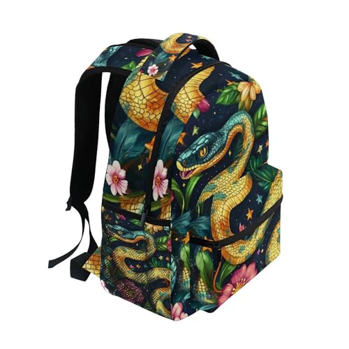 Snakes Flowers Colorful Backpack Laptop Tablet Travel School Bag with Name Tag for Boys Girls Teens2