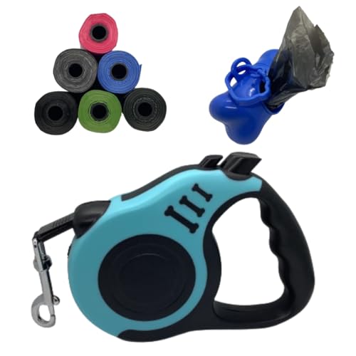 Correa Perro Extensible|3 Metros hasta 10 Kg|Correa para Perros Flexi.ble|Perros Pequeños Medianos|Correa Ligera Perros y Gatos|Ergonómica|Cinta RetráctilPaseo|Bolsa Caca Perro| (Azul, 3M)