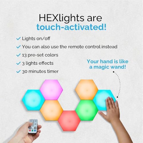 Emberela HEXlights Sensory Lights for Kids - 7pk Touch Hexagon Lights, Remote Controlled - Autism-Friendly Tap Tap Wall LED Panels for Sensory Room - Table Stand Included - Image 4