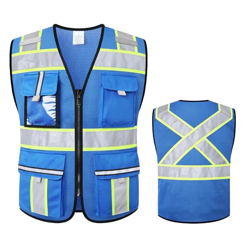 Image of Class 2 Safety Vest with Zipper Front and multiple Pockets, High Visibility Vest, Meets ANSI /ISEA Standards
