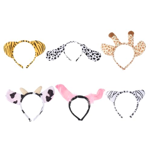 OATIPHO 6Pcs Cartoon Animal Hair Hoops for Adorable Animal Headbands Dog Giraffe Zebra Pig Creative Costume Props for Festivals and Performance