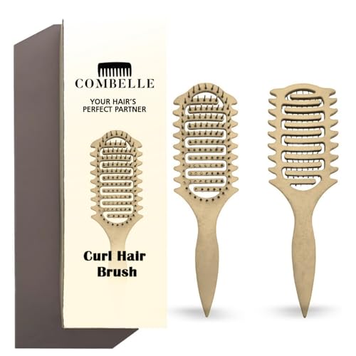 Image of Combelle Curl Defining Brush - 24 cm Vented Detangling & Volumizing Hair Brush for Curly Hair - Vegan Boar Bristles, Ergonomic Handle, Reduces Frizz & Defines Curls (Beige)