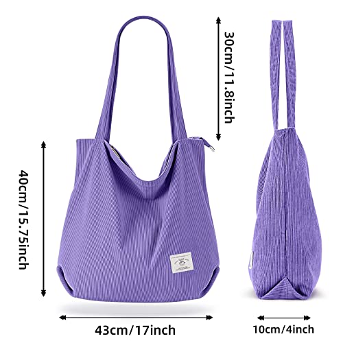Image of KALIDI Women Corduroy Tote Bag Zipper Casual Tote's Handbag Big Capacity Shoulder Bag with Pockets