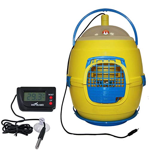 Completo di lampada a fungo da 75W protetta in apposito portalampada. Cestello di sosta girevole, abbeveratoio, mangiatoia e bacinella delle deiezioni rimovibile e lavabile. Cupola rimovibile ed in parte trasparente