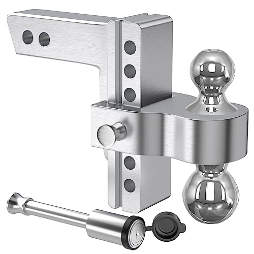 Crosship Adjustable Trailer Hitch Ball Mount-Fit 2" Receiver, 6 Inch Drop/Rise Aluminum Drop Hitch With 2'' & 2-5/16'' Solid Dual Balls 12,500 Lbs Gtw-Tow Hitch For Heavy Duty Truck With Double Locks #TOP5