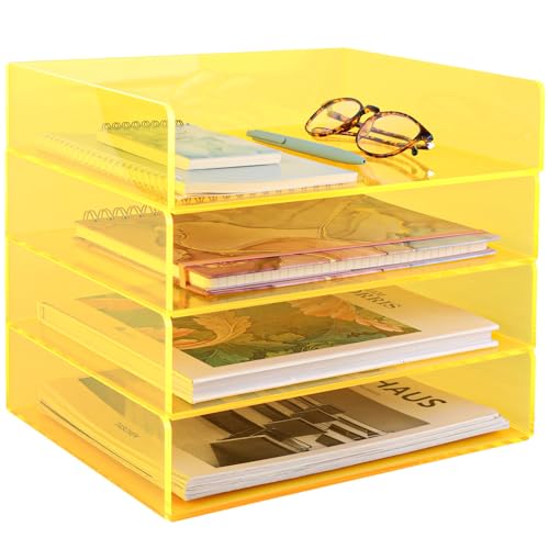 Acrylic File Organizer for Desk 4 Tiered Stackable Letter Tray