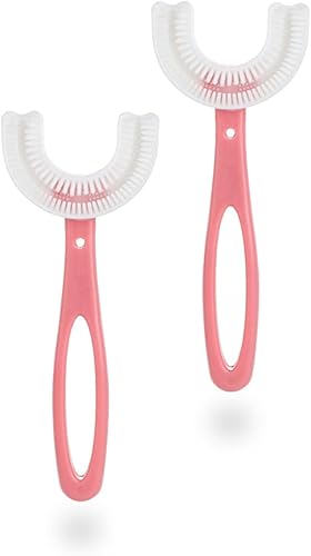 Cepillos de dientes manuales para niños de 6 a 12 años, 2 cepillos de dientes para niños en forma de U, fácil de usar, limpieza oral de 360,
