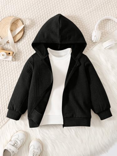 Image of URBAN OX Zipper Fleece Hoodies Jacket for Kids Boys and Girls | Fleece Sweater Black for boy Kids | Chiku Winter Sweaters for Boys and Girls | Hooded Sweatshirt