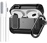 Airpods 3rd Generation Case Cover Men Lock with Cleaning Kit, OTOPO Protective Cover with Cleaning Pen Compatible with Apple Airpod 3rd Gen Case, Shockproof Rugged Shell for iPod 3 Case (Black)