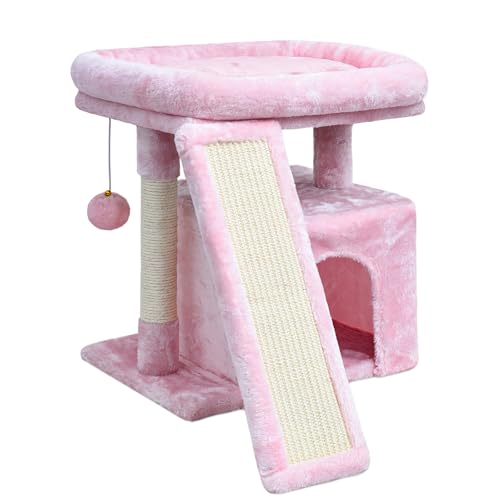 SIYIPURR Small Pink Cat Tree for Indoor Cats Cute Cat Tower with Perch Condo House and Stable Stand for Kittens & Adult PetsPink