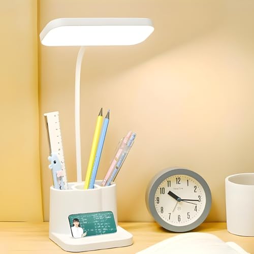 Image of Amazon Brand - Umi Desk Lamp | Touch Sensor On /Off, USB Rechargeable 1200mAh Battery, 3-Level Brightness, Pen & Phone Holder, Up to 3 Hours Use, Adjustable LED Desk Lamp for Home, Office