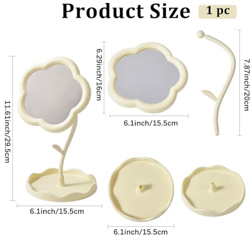 Espejo de maquillaje floral portátil 11.6x6.1 pulg amarillo miniatura 2