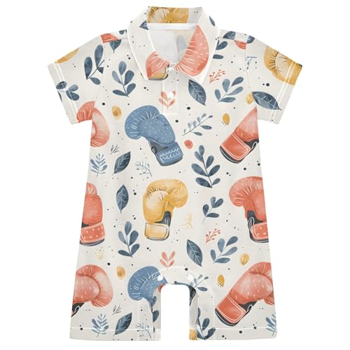 Image of ALAZA Baby Girl Romper Short Sleeve Jumpsuit One-Piece Summer Outfits Boxing Gloves Pattern 0-3 month