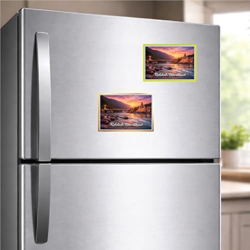 Image of Decorative Fridge Magnet with Glowing Border | Pack of 1 (Rishikesh, Uttarakhand, 4x3 inch - Fluorescent Border)