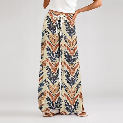 Loose Pants for Women Summer Floral Print Elastic High Waist Drawstring Wide Leg Pants Baggy Lounge Beach Palazzo Trousers2