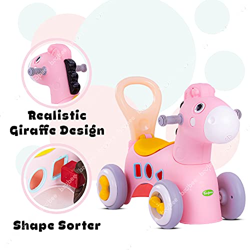 Image of BAYBEE Giraffe Horse Rider for Kids, Ride-On Kids Car with Shape Sorting Activity Kids Toys & Storage | Push Car Rider with Smooth Wheels Baby Car Suitable for Boys & Girls Age 1-3 Years, Pink