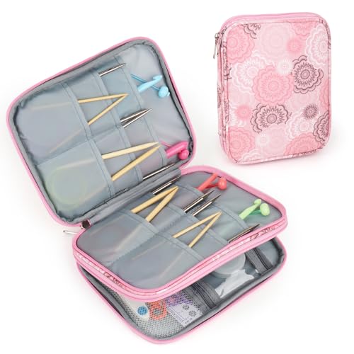 Image of Katech Knitting Needle Case - Up to 8'' Circular Needle Organizer, Portable Travel Bag with Zipper for Knitting Accessories