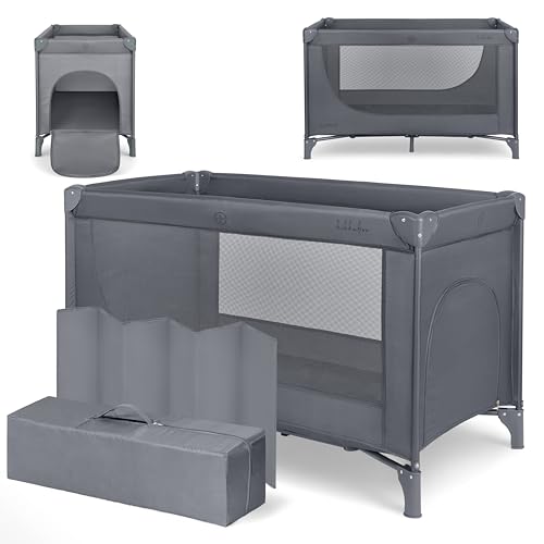 KikkaBoo Cuna de Viaje SO Gifted 2026, Cuna Bebe 120x60 cm hasta 15 kg, Parque Plegable con Bolsa de Transporte, Ligera y Compacta, Gris