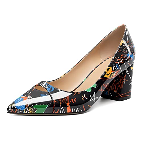 Zamikoo Women's Mid Block Heel Pumps, Pointed Toe Slip On Chunky Heels Ladies Work Office Dress Shoes 2.5 Inches