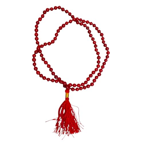 craftslook Certified Red Coral (Moonga) Mala 5mm | 108+1 Beads Hand-Knotted Rosary | Healing Prayer Necklace | Unisex Yoga Meditation mala | Spiritual Moonga Beads Tassel Mala for Pooja