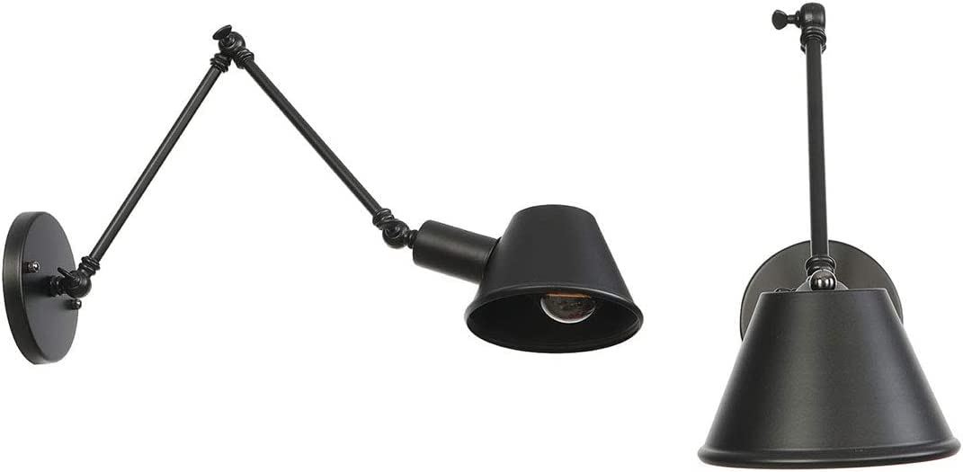 Applique da parete vintage industriale con braccio girevole regolabile, lampada da parete in metallo nero opaco con attacco E26 per camera da letto, angolo lettura, soppalco, arredamento in sti