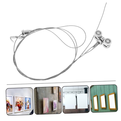 Image of POPETPOP Picture Rail Hanging System Hooks Adjustable Picture Hanging Wire for Frames 2-Piece Set Suitable for Home Gallery and Art Exhibitions Steel Wire Rope