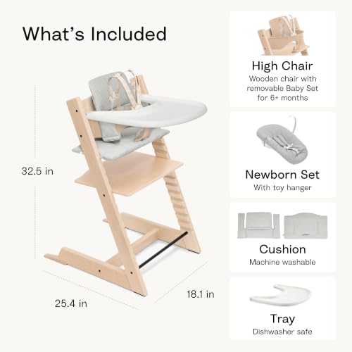 Image of Stokke Tripp Trapp High Chair with Tray + Cushion, White with Nordic Grey
