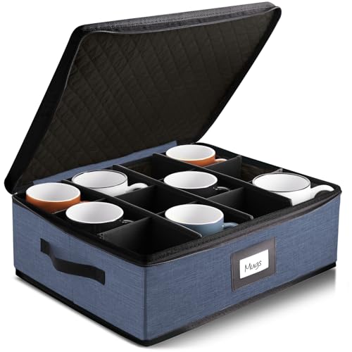 Image of Hearth & Harbor Hard Shell Mug Organizer, Cup and Mug Storage Box, Blue