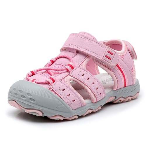 Image of Ahannie Toddler Sandals for Boys Girls Kids Closed Toe Outdoor Summer Shoes | Dual Hook-and-Loop, Adjustable Fit, Protective Wide Toe, Flexible Non-Slip Sole