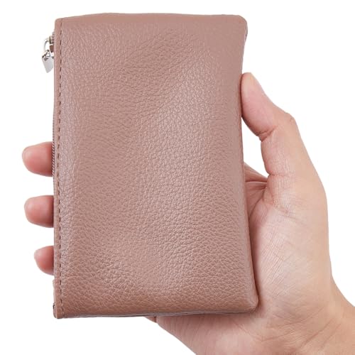 Monedero pequeño de piel sintética con cremallera que soluciona el desorden de tus tarjetas marrón 4