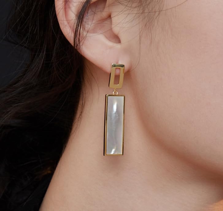 Rectangle Geometric Clip On Earrings For Women,Gold Plated Resin Non Pierced Ear Clips Drop Dangle Earrings Hypoallergenic Non Pierced Earrings for Sensitive Ears - Image 2