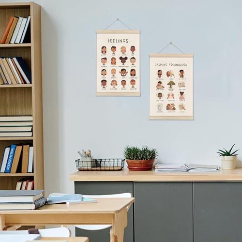 Image of DOI-LANEE Feelings Chart 16x12 Inch, Mental Health Poster Hanger Frame, Montessori Emotions Poster Wall and Therapy Office Decor, Psychology Gifts, Set of 2 Preschool Classroom Decor