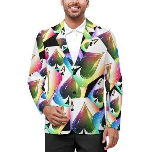 Spades Poker Rainbow Men's Slim Suit Long-Sleeve Prom Tuxedo Classic Two Button Business Jacket