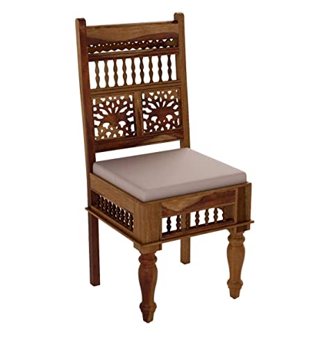 Image of BN Furniture Solid Sheesham Wood 6 Seater Dining Table Set with Bench | 58x35 Inch Rectangular Dining Table | Dark Brown Finish | 4 Chairs with Cushion | Traditional Wooden Dining Furniture