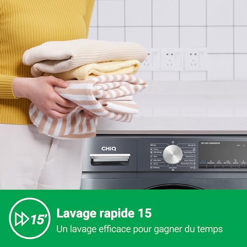 CHiQ Lave-linge CFL100-14586IM3XA, Chargement frontal 10 kg,Space Pro,Moteur Inverter stable,1400 tr/min, Programme intelligent à IA, Fonction vapeur, Lavage rapide 15 minutes, 18 cycles lavage, Gris – Image 4