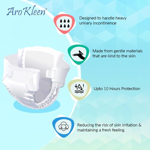 Image of AroKleen (ISI CERTIFIED) Adult Diapers Tape Style | Large (L) Size, 30 Count, Waist Size (102-150cm | 40 inch-59 inch inches), Unisex, High Absorbency, Leak Proof, Overnight Protection, Odour lock, Anti-Bacterial Absorbent Core-Pack of 3