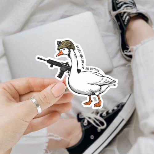 Image of 3pcs Tactical Goose Funny Sticker Pack, Armed Goose Meme Peace was Never an Option Design, Die Cut Waterproof Vinyl Decal for Laptop, Water Bottle, Phone, Window, Helmet Gift 3 Inches
